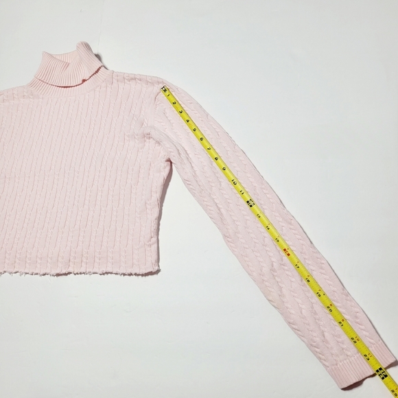 Simply Sweet Pink Turtleneck Cable Knit Long Sleeve Raw Edge Sweater (S) - Picture 6 of 7